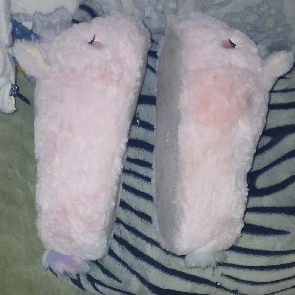 Plush Unicorn Slippers with Gold Horn